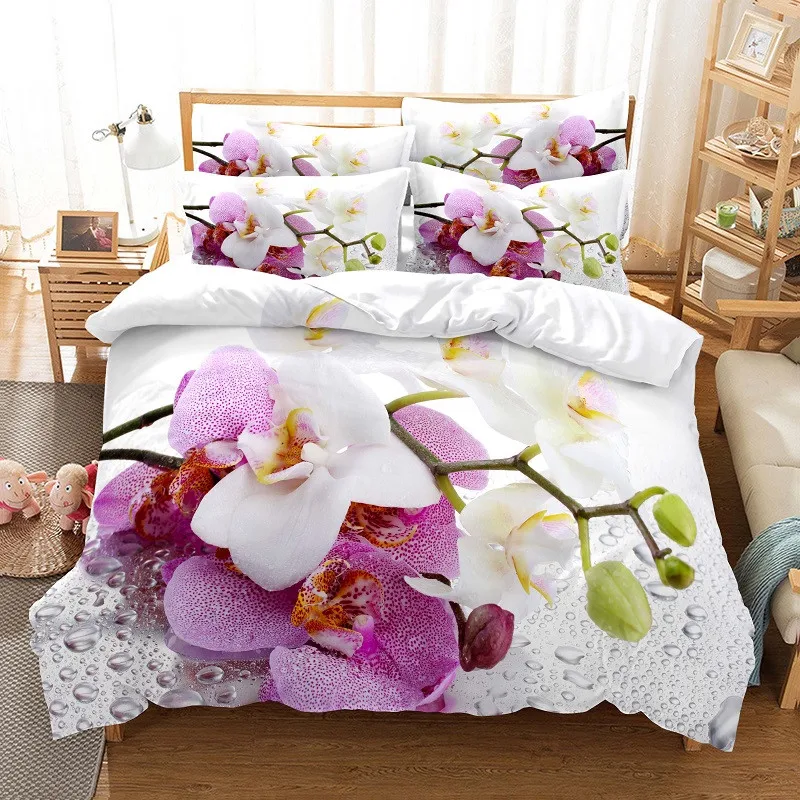 Linen Duvet Cover - Ensemble de literie à fleurs, housse