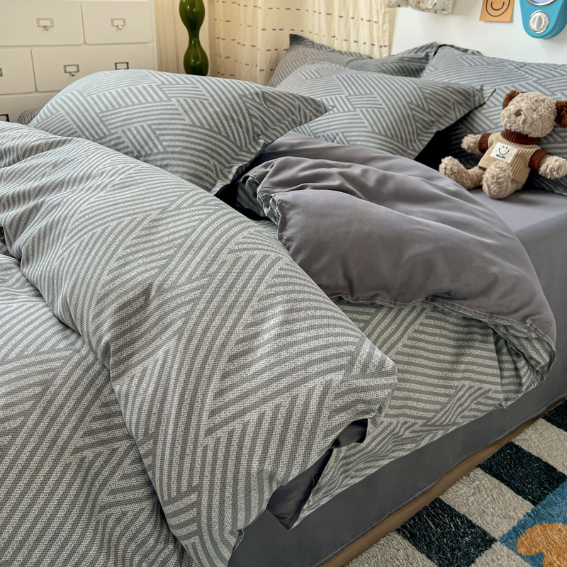 Linen Duvet Cover - Ensemble de literie géométrique gris 4