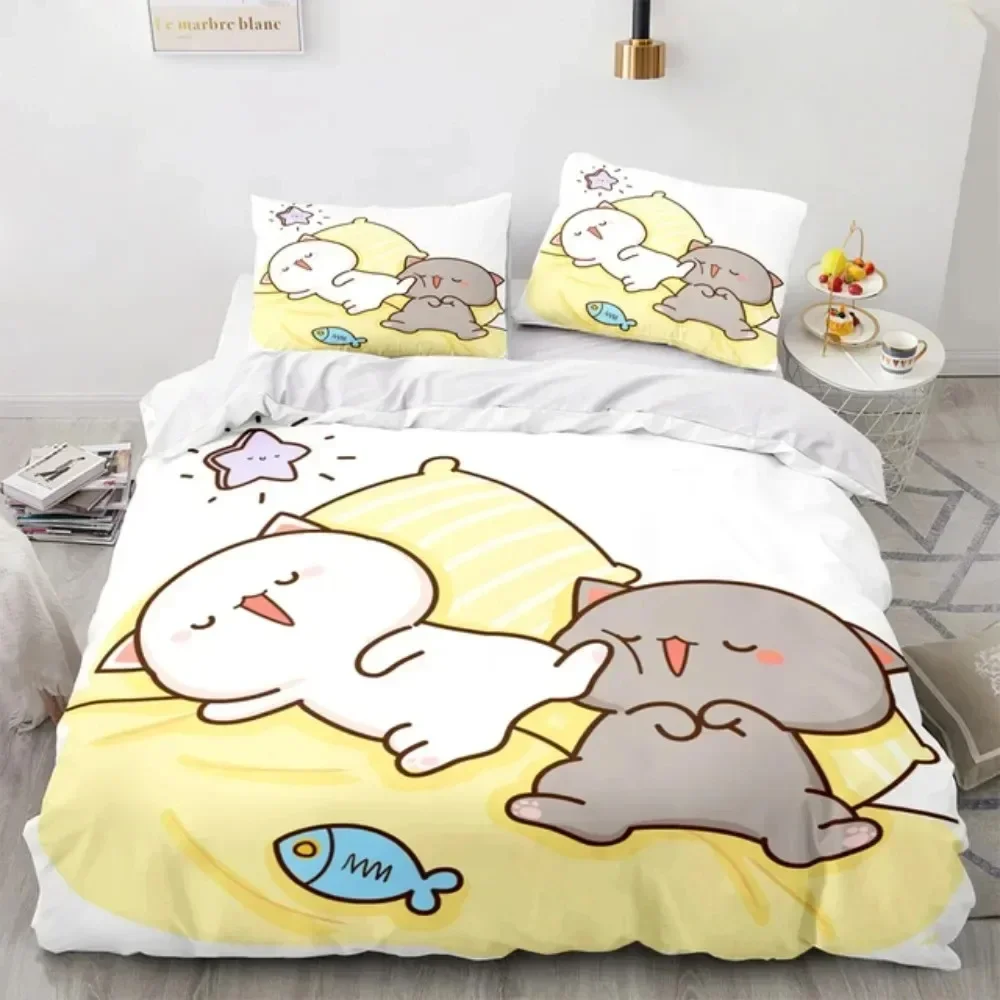 Linen Duvet Cover - Parure de lit imprimée chat pêche
