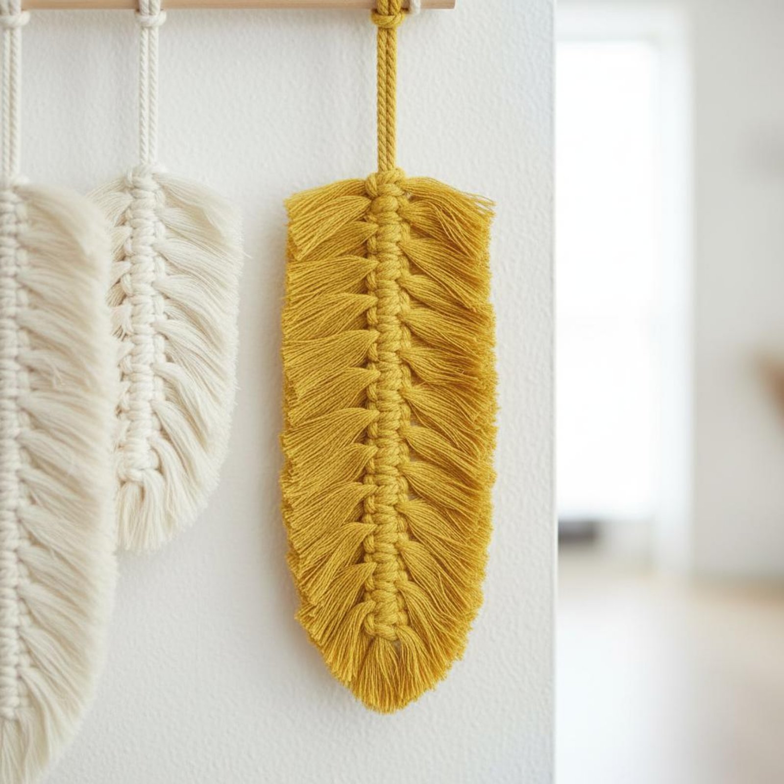 Home Textiles And Decor - Décoration murale en macramé avec plumes,