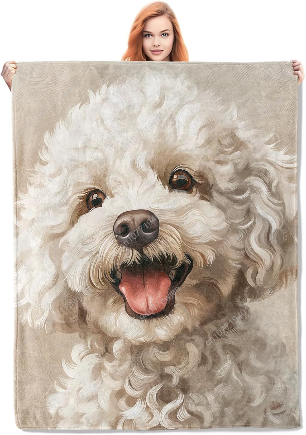 Home Textiles Designer - Couverture avec Portrait de caniche joyeux,